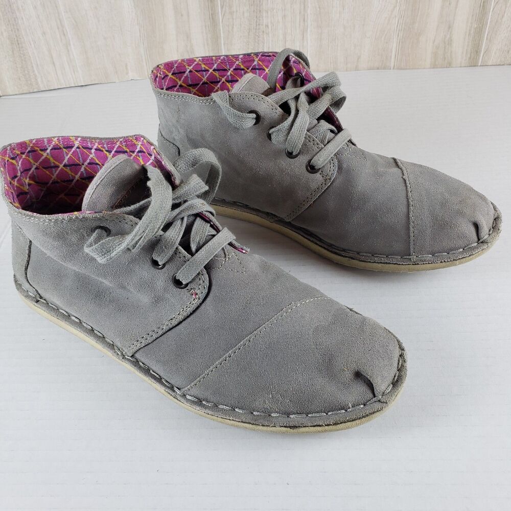TOMS Womens Desert Boots Ash Grey Suede Botas Size 9.5